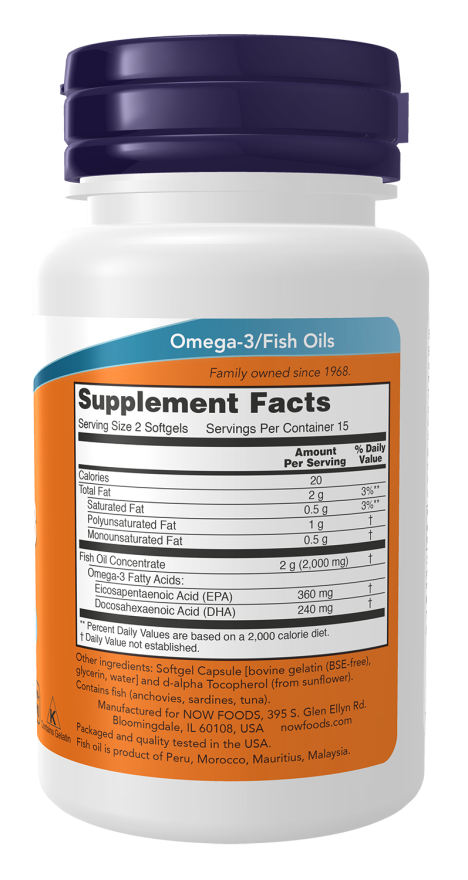 NOW Omega-3 Fish Oil 1000 mg, 100 Softgels | Molecularly Distilled Omega-3 Fish Oil – product photo