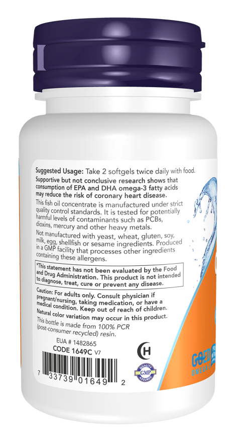 NOW Omega-3 Fish Oil 1000 mg, 100 Softgels | Molecularly Distilled Omega-3 Fish Oil – product photo