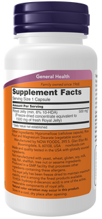NOW Royal Jelly 1500 mg equivalent, 60 Capsules | Freeze-Dried Royal Jelly 1500 mg Equivalent – product photo