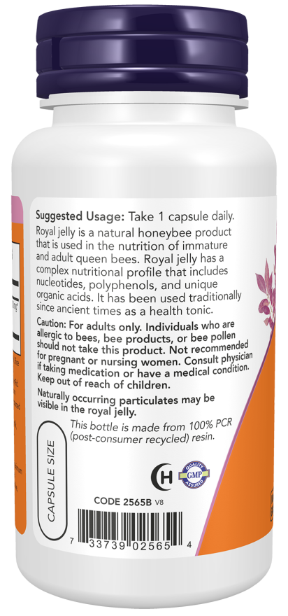 NOW Royal Jelly 1500 mg equivalent, 60 Capsules | Freeze-Dried Royal Jelly 1500 mg Equivalent – product photo