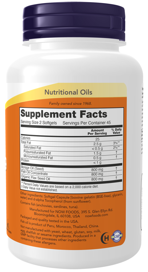 NOW Super Omega 3-6-9, 90 Softgels | Omega Fatty Acids from Fish, Borage & Flax – product photo