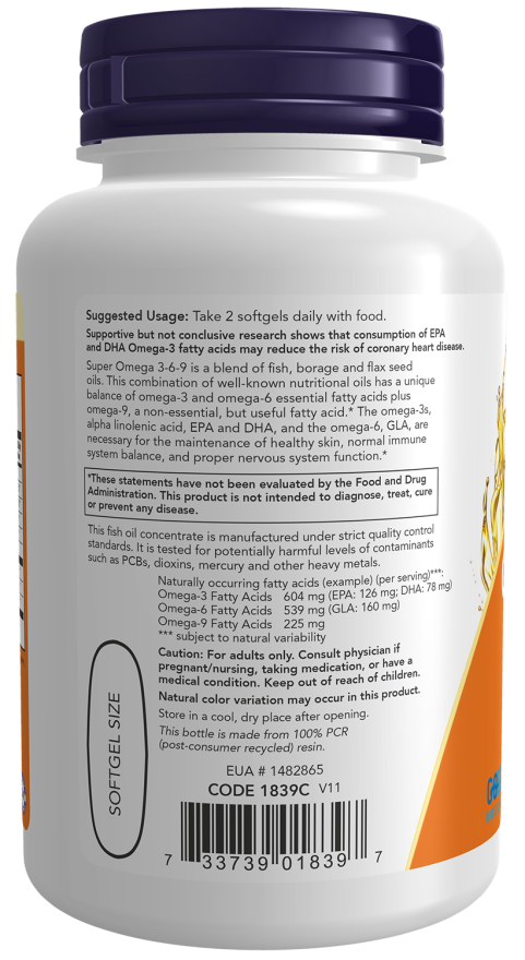 NOW Super Omega 3-6-9, 90 Softgels | Omega Fatty Acids from Fish, Borage & Flax – product photo