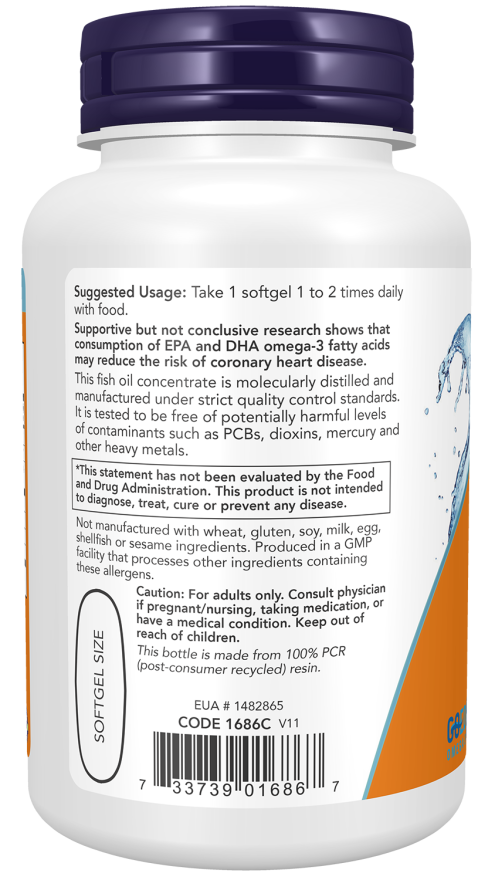 NOW Tri-3D Omega Fish Oil, 90 Softgels | Triglyceride-Form Omega-3 with Vitamin D-3 – product photo