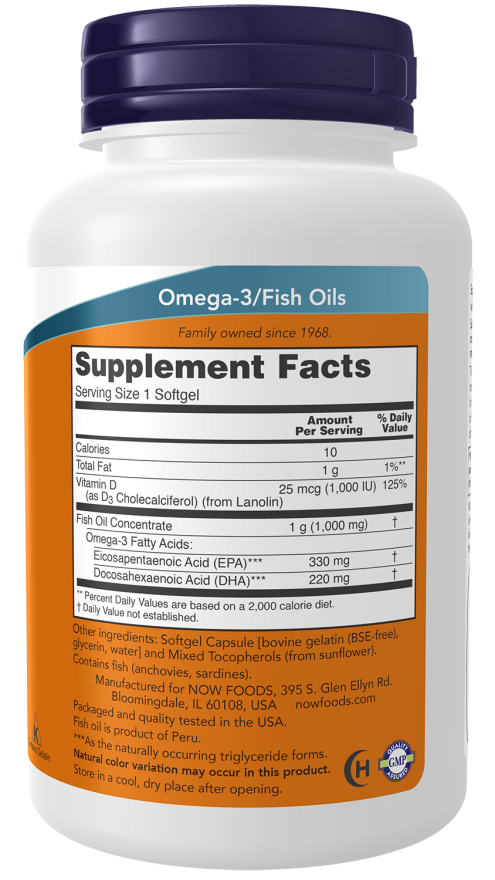 NOW Tri-3D Omega Fish Oil, 90 Softgels | Triglyceride-Form Omega-3 with Vitamin D-3 – product photo