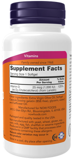NOW Vitamin D-3 1000 IU, 180 Softgels | High Potency Vitamin D-3 1000 IU – product photo