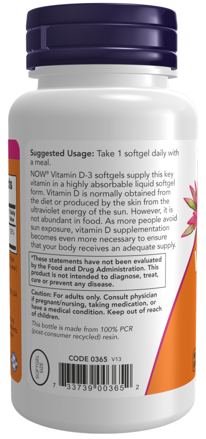 NOW Vitamin D-3 1000 IU, 180 Softgels | High Potency Vitamin D-3 1000 IU – product photo