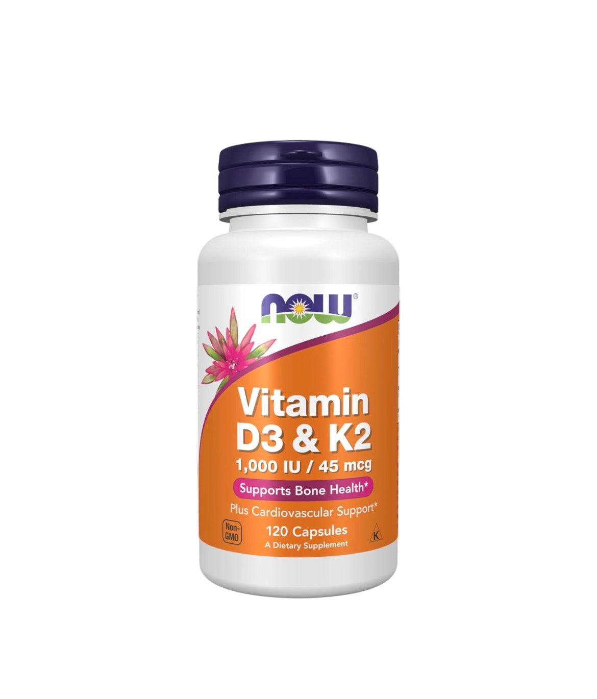 NOW Vitamin D-3 & K-2 1,000 IU / 45 mcg, 120 Vegetable Capsules | Vitamin D-3 & K-2 for Bones and Teeth