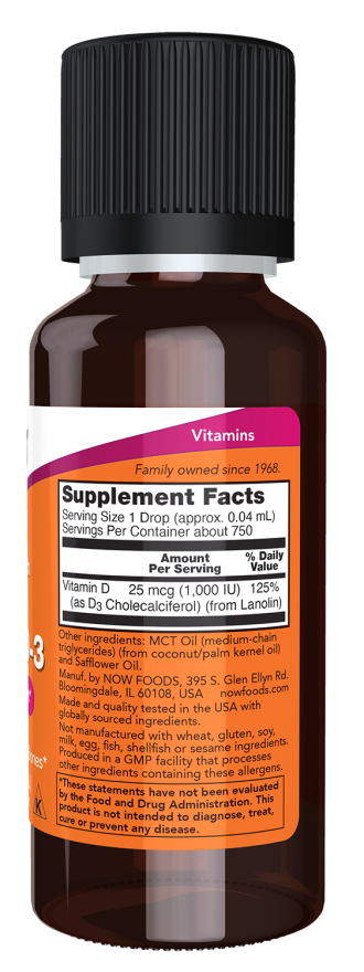 NOW Vitamin D-3 Liquid 1000 IU Extra Strength | Extra Strength Liquid Vitamin D-3 Drops – product photo