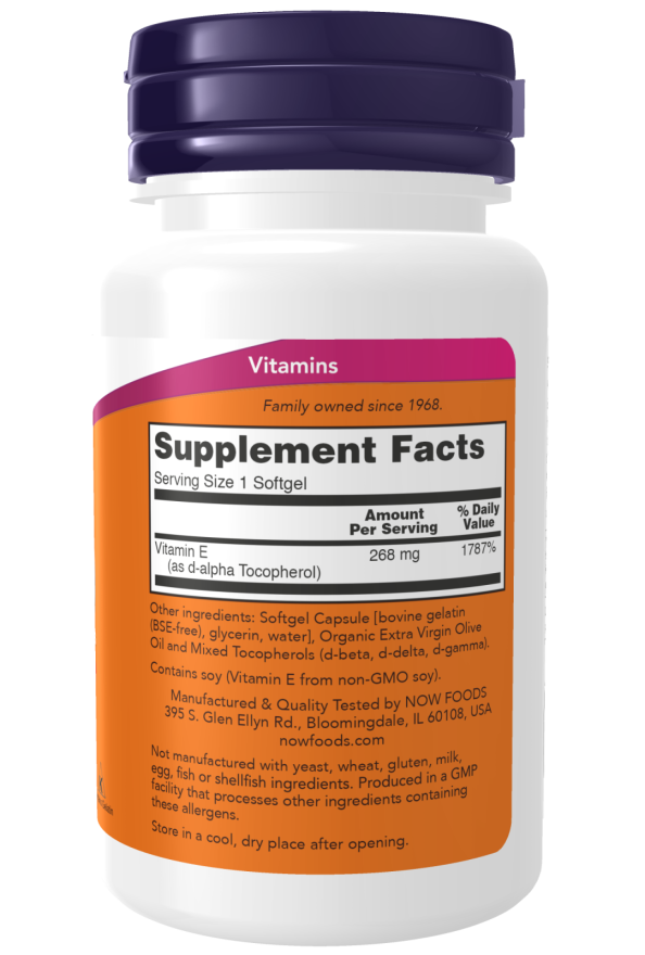 NOW Vitamin E-400 with Mixed Tocopherols 400 IU, 50 Softgels | Plant-Derived Vitamin E 400 IU – product photo