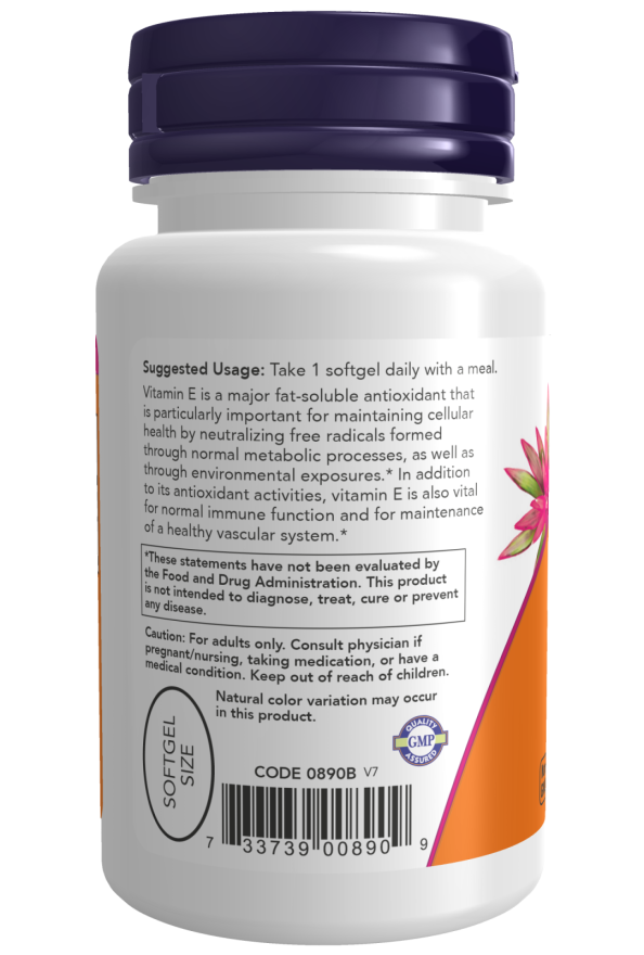 NOW Vitamin E-400 with Mixed Tocopherols 400 IU, 50 Softgels | Plant-Derived Vitamin E 400 IU – product photo