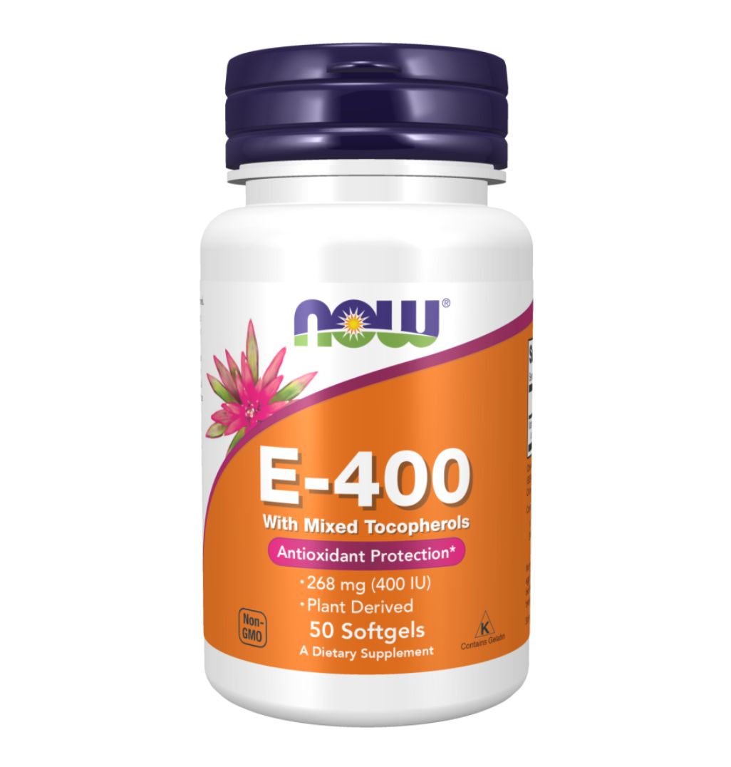 NOW Vitamin E-400 with Mixed Tocopherols 400 IU, 50 Softgels | Plant-Derived Vitamin E 400 IU