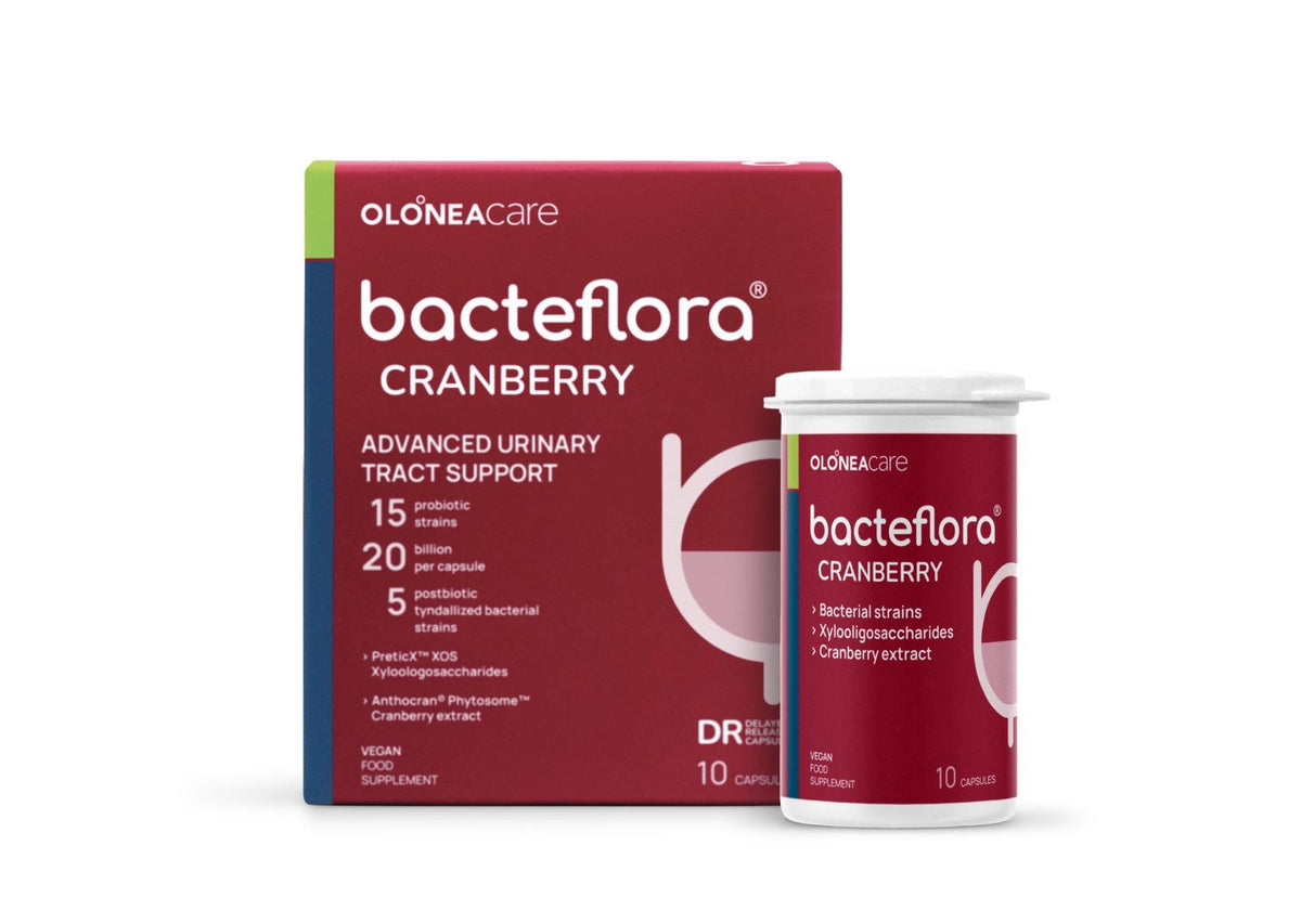 OLONEA bacteflora® Cranberry Probiotic | Women's Synbiotic with Cranberry, 10 Vegan Capsules – product photo