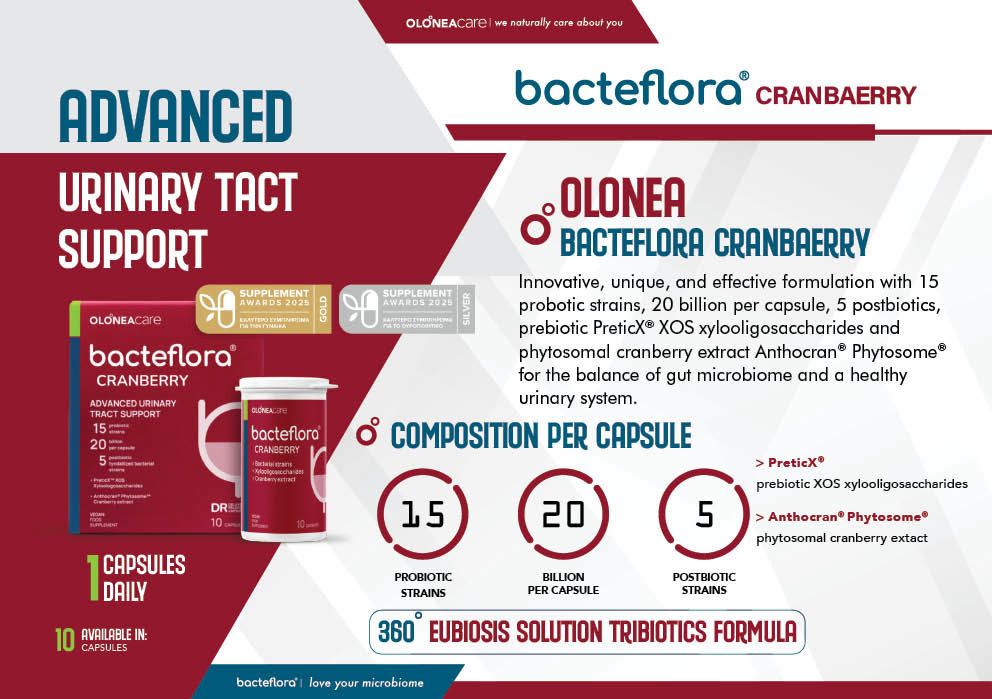 OLONEA bacteflora® Cranberry Probiotic | Women's Synbiotic with Cranberry, 10 Vegan Capsules – product photo