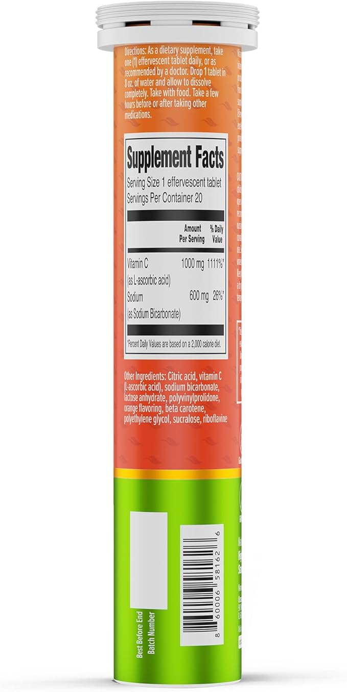 ORZAX Vitamin C Effervescent Orange 1000 mg, 20 Effervescent Tablets – product photo