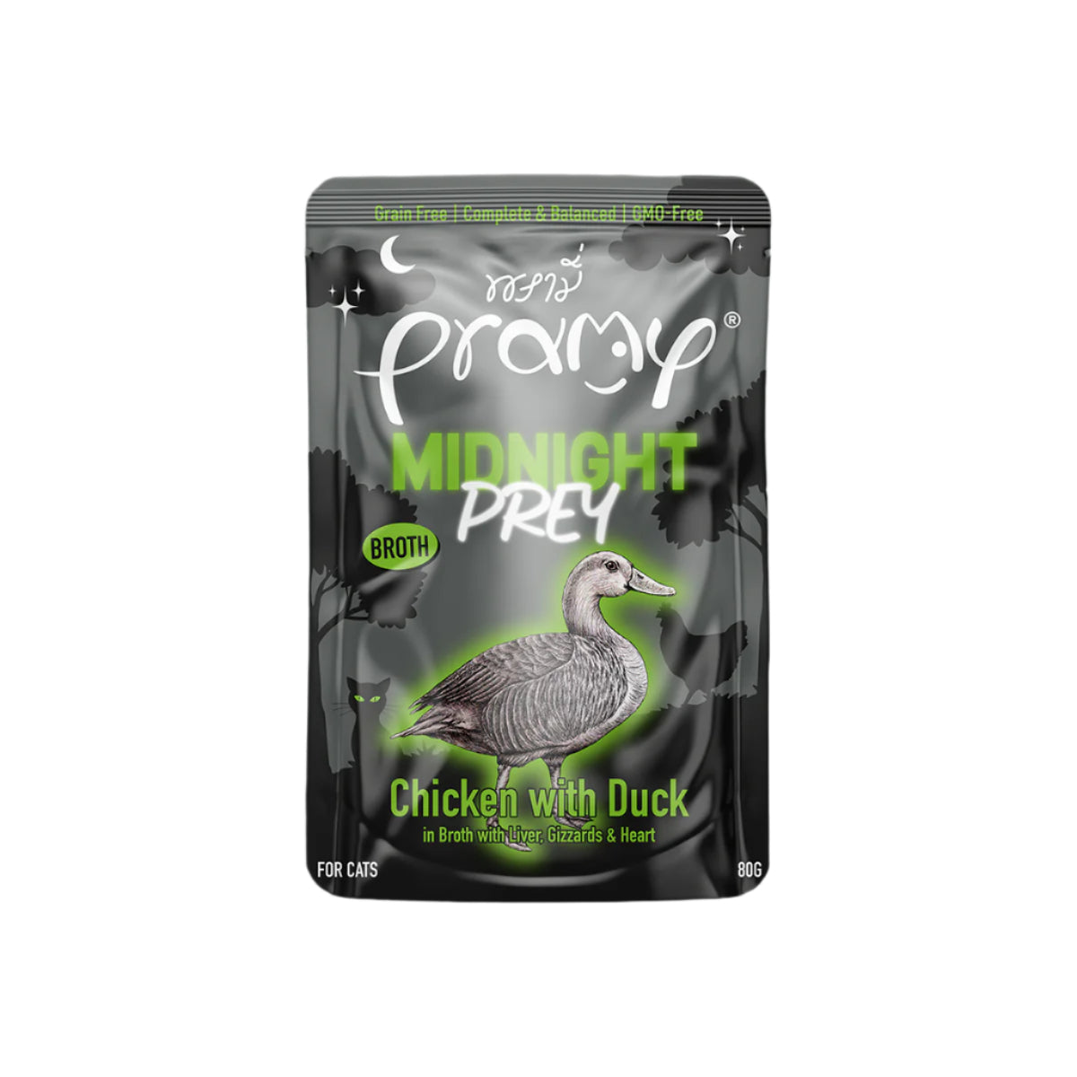 Pramy Midnight Prey Chicken with Duck in Broth Wet Cat Food 80g 6-Pack | Midnight Prey Chicken with Duck in Broth