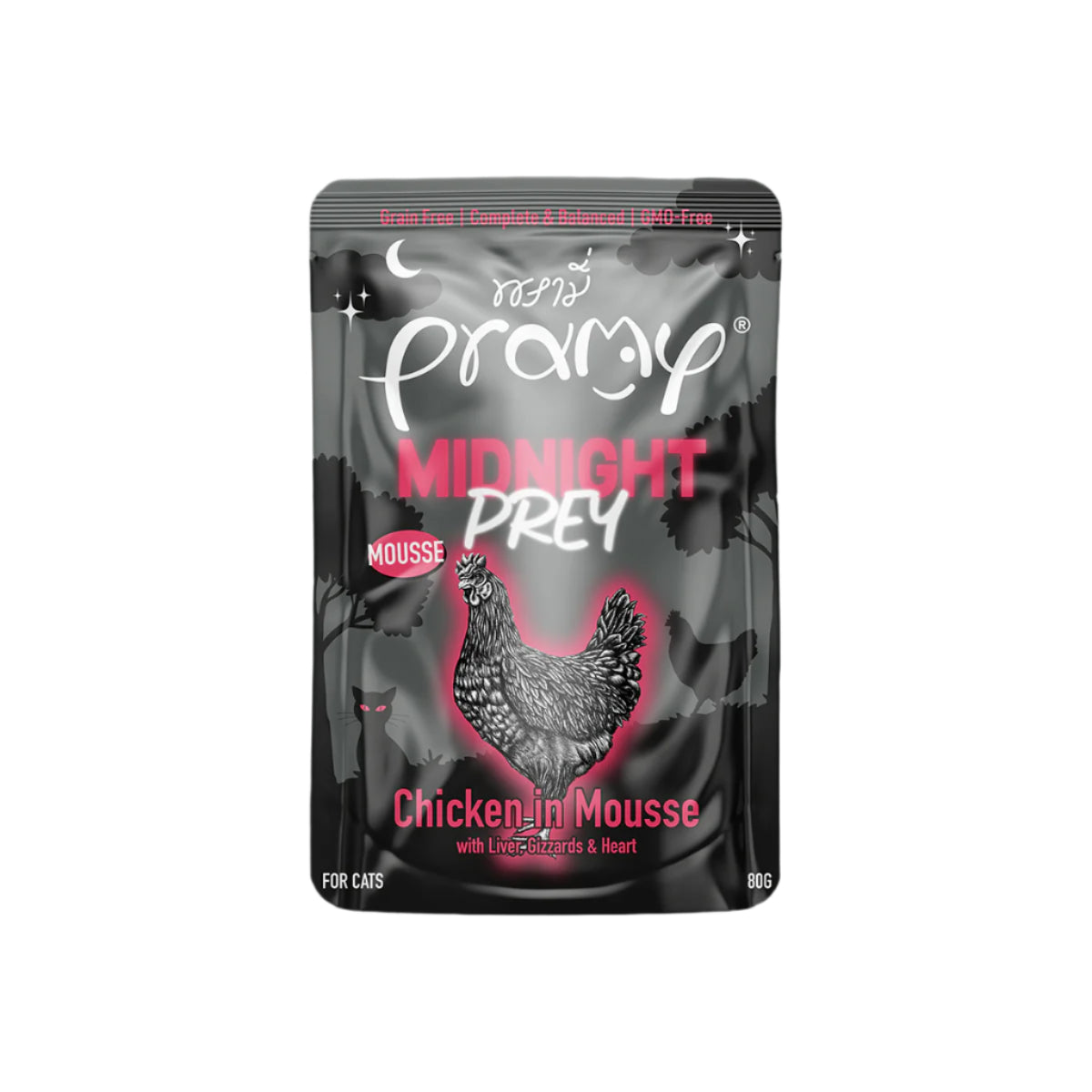 Pramy Midnight Prey Chicken in Mousse Wet Cat Food 80g 6-Pack | Midnight Prey Chicken in Mousse