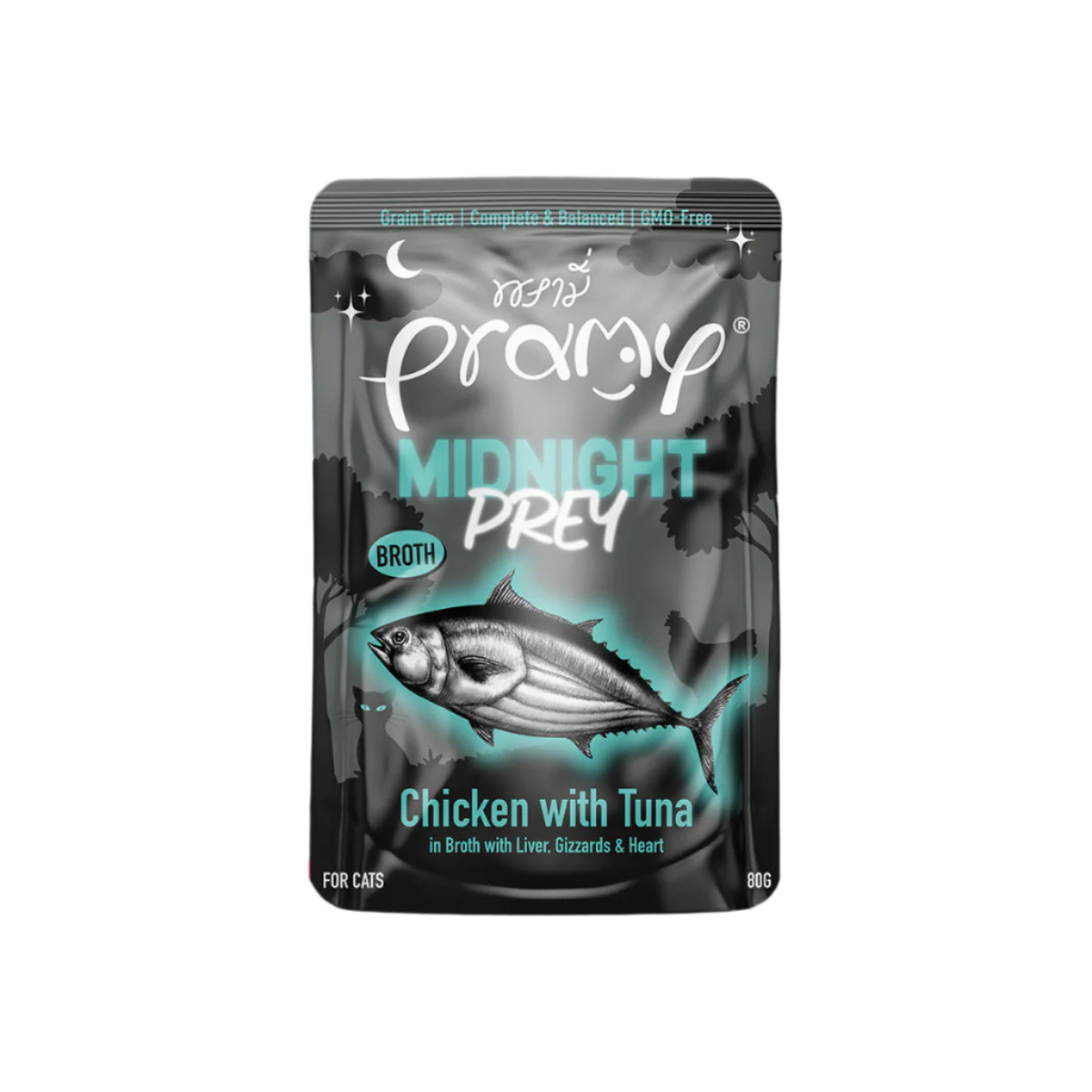 Pramy Midnight Prey Chicken with Tuna in Broth Wet Cat Food 80g 6-Pack | Midnight Prey Chicken with Tuna in Broth