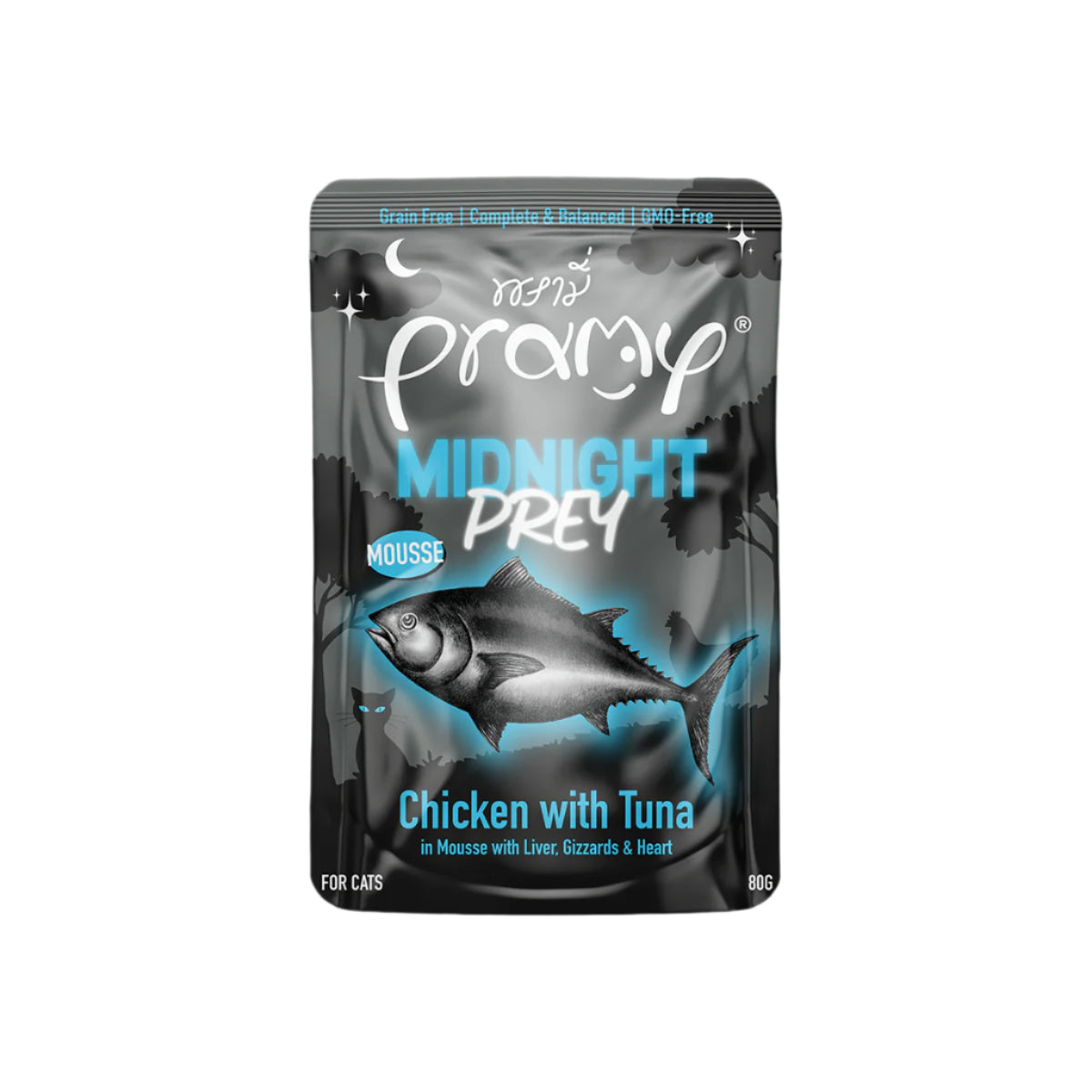 Pramy Midnight Prey Chicken with Tuna Mousse Wet Cat Food 80g 6-Pack | Midnight Prey Chicken with Tuna in Mousse