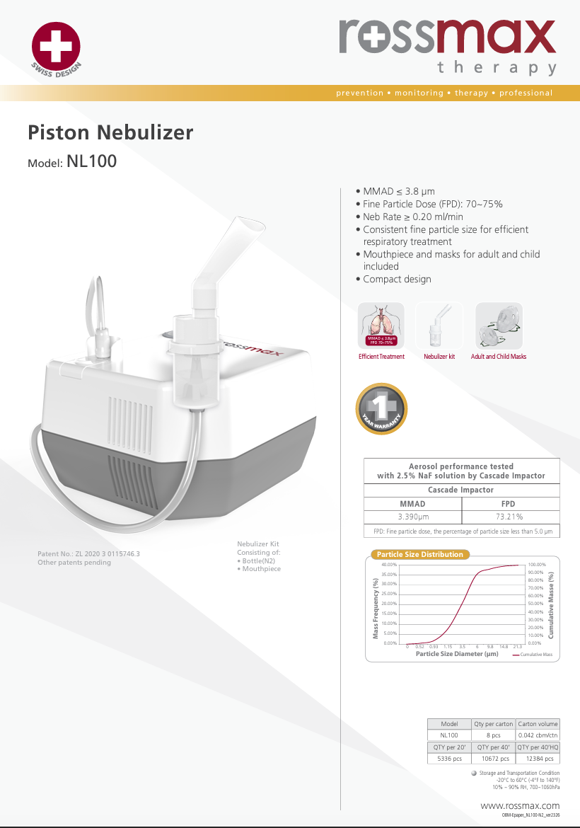 Rossmax NL100 Piston Nebulizer – product photo