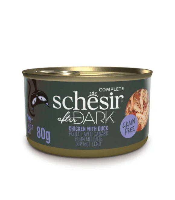 Schesir After Dark Chicken with Duck in Broth Wet Cat Food 80g | Chicken and Duck Fillets in Broth