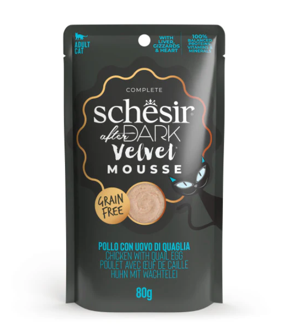 Schesir After Dark Chicken with Quail Egg Mousse Wet Cat Food 80g | Velvety Chicken and Quail Egg Mousse