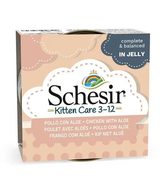 Schesir Kitten Chicken with Aloe in Jelly Wet Kitten Food 85g | Chicken Fillets with Aloe for Kittens