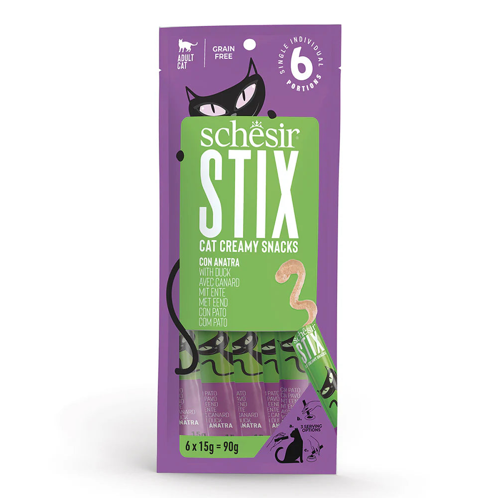 Schesir Stix Duck in Cream Cat Treats 15g 6-Pack | Creamy Duck and Chicken Snack