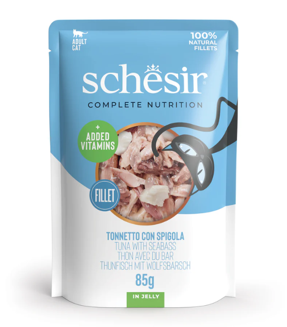 Schesir Tuna with Sea Bass in Jelly Wet Cat Food 85g | Tuna with Sea Bass Topping in Jelly