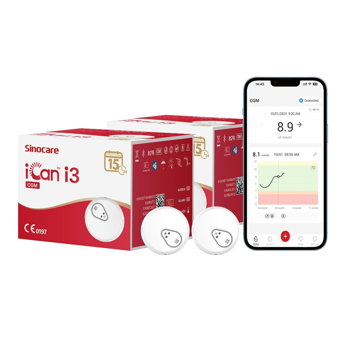 Sinocare iCan CGM Sensor i3 (2 Sensors/1 Month)