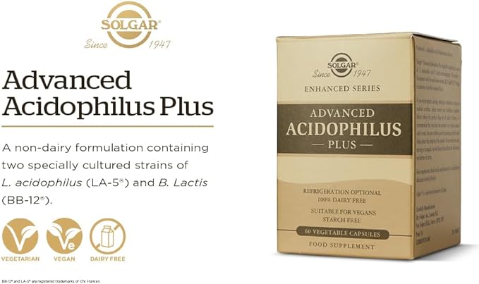 Solgar Advanced Acidophilus Plus, 60 Vegetable Capsules | Two-Strain Live Culture Formula – product photo