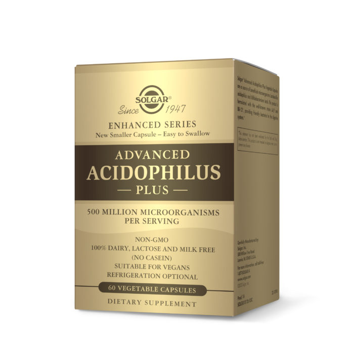 Solgar Advanced Acidophilus Plus, 60 Vegetable Capsules | Two-Strain Live Culture Formula