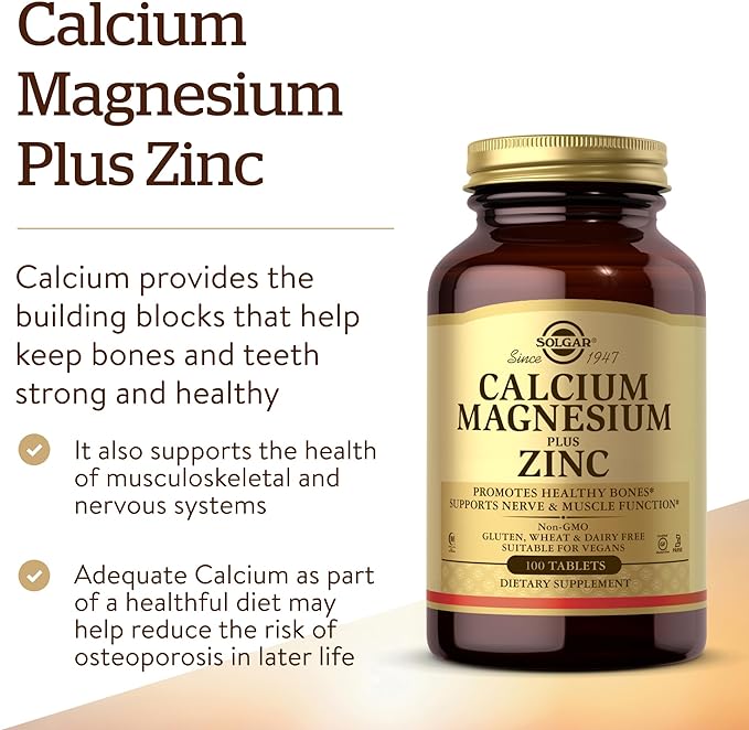 Solgar Calcium Magnesium Plus Zinc, 100 Tablets | Calcium, Magnesium & Zinc for Bones – product photo