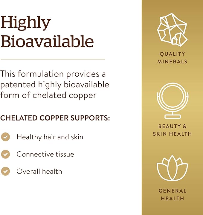 Solgar Chelated Copper, 100 Tablets | Chelated Copper Trace Mineral Tablets – product photo