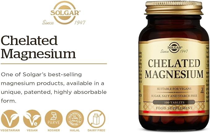 Solgar Chelated Magnesium, 100 Tablets | Patented Chelated Magnesium Tablets – product photo