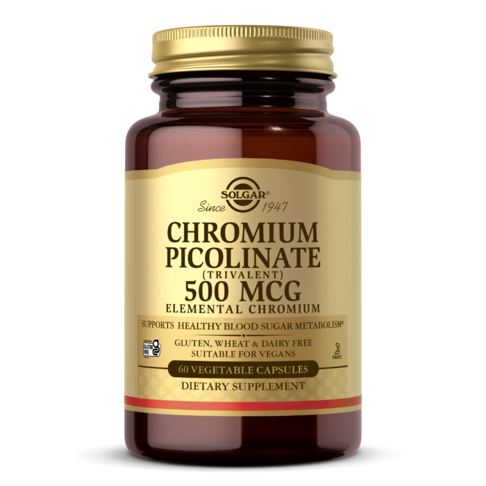 Solgar Chromium Picolinate 500 mcg, 60 Vegetable Capsules | Chromium for Normal Blood Glucose