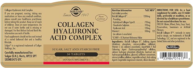 Solgar Collagen Hyaluronic Acid Complex, 30 Tablets | Collagen, Hyaluronic Acid & Vitamin C – product photo