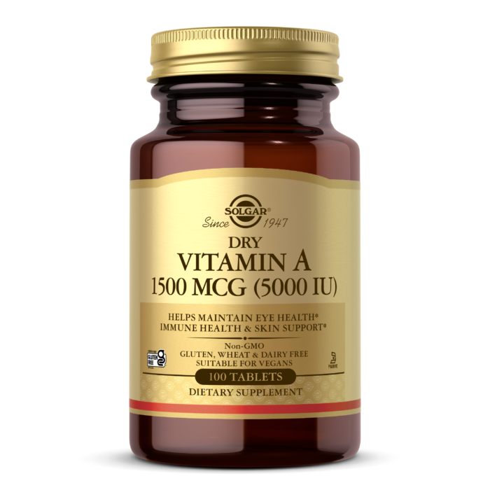 Solgar Dry Vitamin A 1500 mcg (5000 IU), 100 Tablets | Dry Vitamin A for Vision & Skin