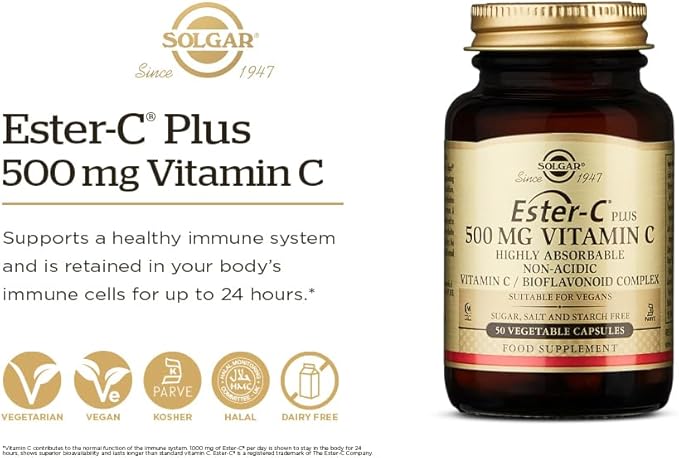 Solgar Ester-C® Plus Vitamin C 500 mg, 50 Vegetable Capsules | Vitamin C as Ester-C® Ascorbate Complex – product photo