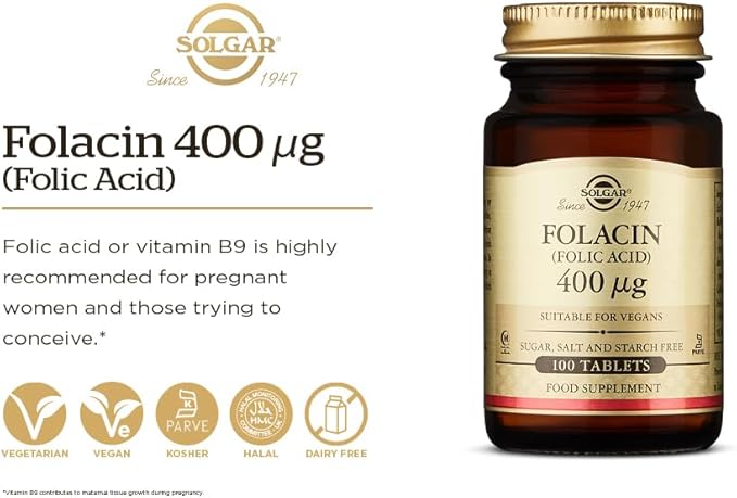 Solgar Folate 666 mcg DFE, 100 Tablets | Folic Acid 400 mcg per Tablet – product photo