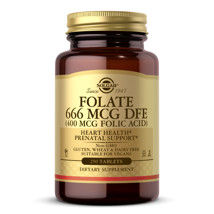 Solgar Folate 666 mcg DFE, 100 Tablets | Folic Acid 400 mcg per Tablet