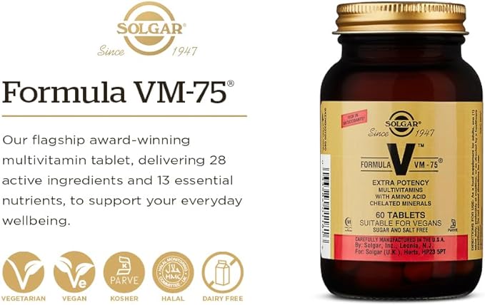 Solgar Formula VM-75, 60 Tablets | Daily Multivitamin with B Vitamins – product photo