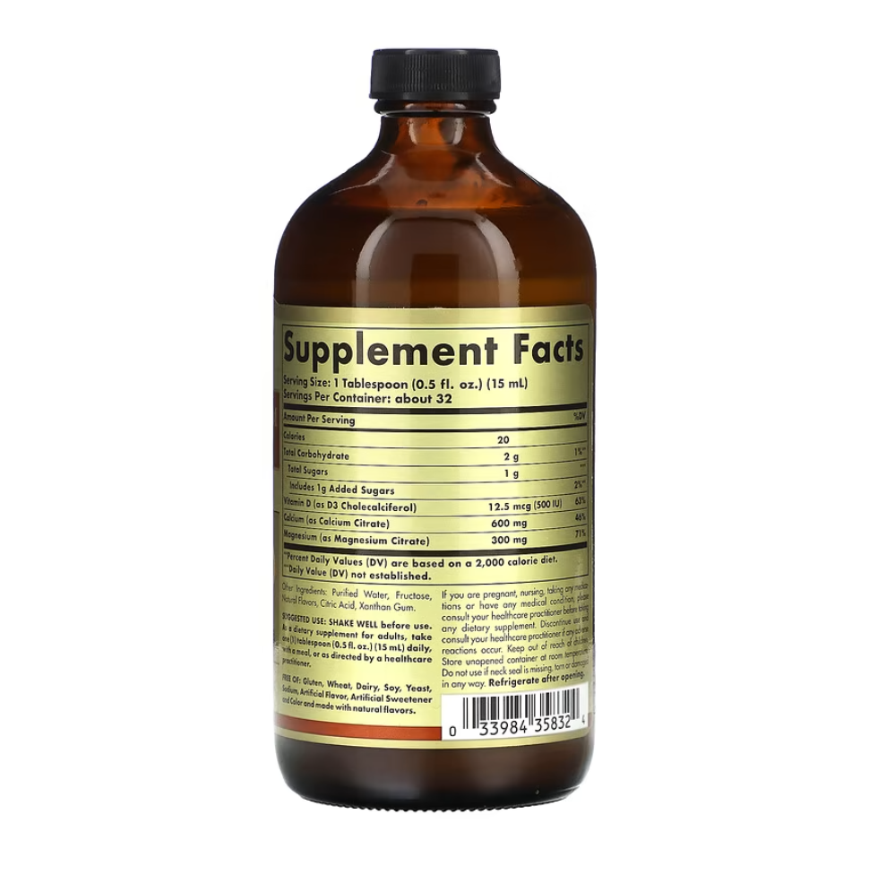 Solgar Liquid Calcium Magnesium Citrate with Vitamin D3 | Calcium, Magnesium & D3 in Liquid Form – product photo