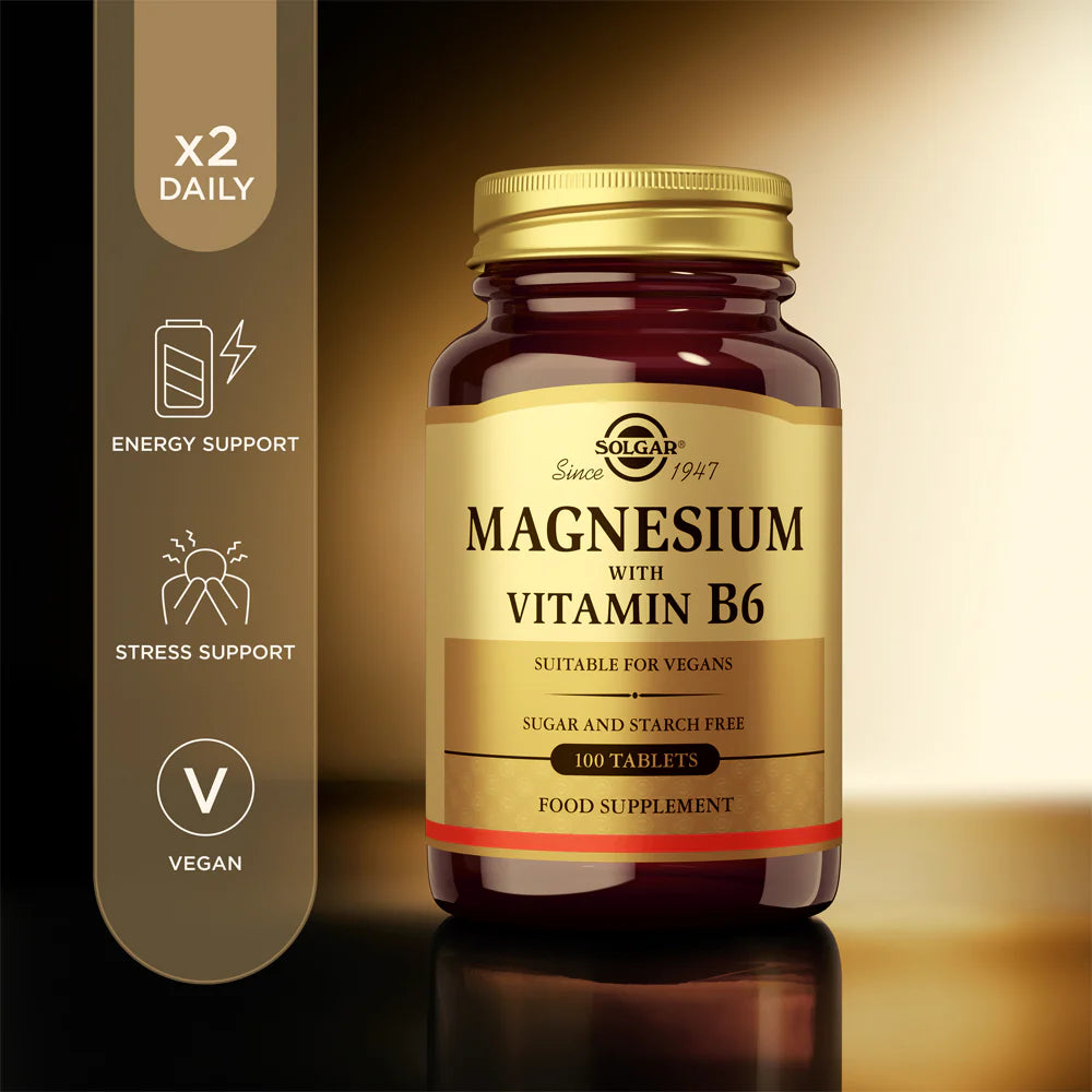 Solgar Magnesium with Vitamin B6, 100 Tablets | Magnesium Combined with Vitamin B6 – product photo