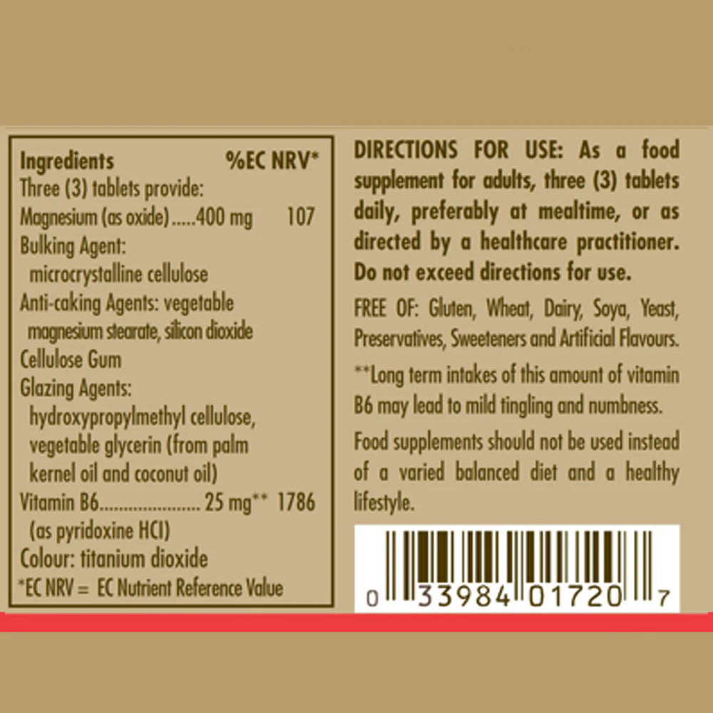 Solgar Magnesium with Vitamin B6, 100 Tablets | Magnesium Combined with Vitamin B6 – product photo