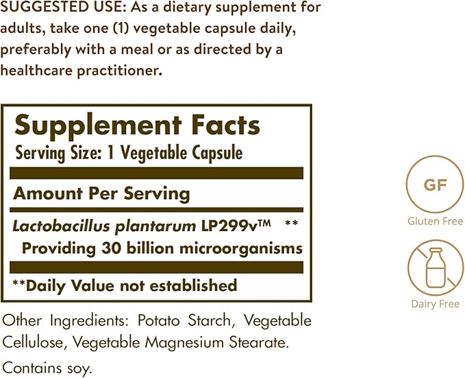 Solgar Probi 30 Billion, 30 Vegetable Capsules | Lactobacillus plantarum 299v Live Cultures – product photo