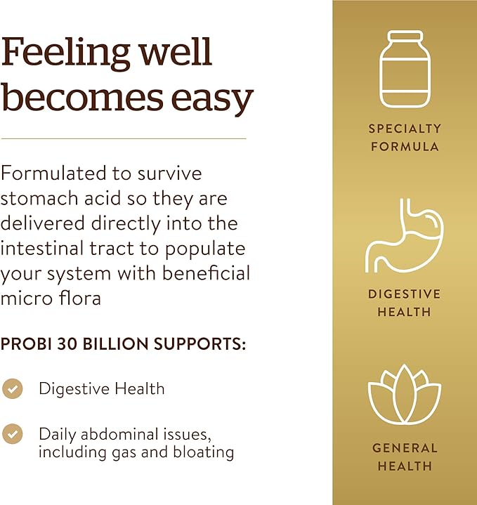 Solgar Probi 30 Billion, 30 Vegetable Capsules | Lactobacillus plantarum 299v Live Cultures – product photo