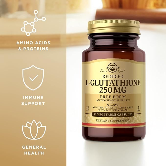 Solgar Reduced L-Glutathione 250 mg, 60 Vegetable Capsules | Reduced Glutathione Tripeptide Capsules – product photo