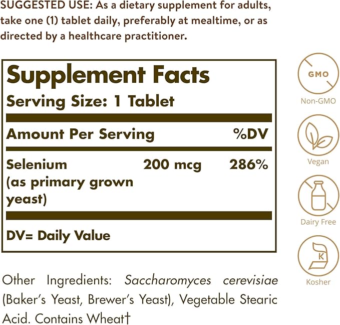 Solgar Selenium 200 mcg, 100 Tablets | Yeast-Bound Selenium for Cell Protection – product photo