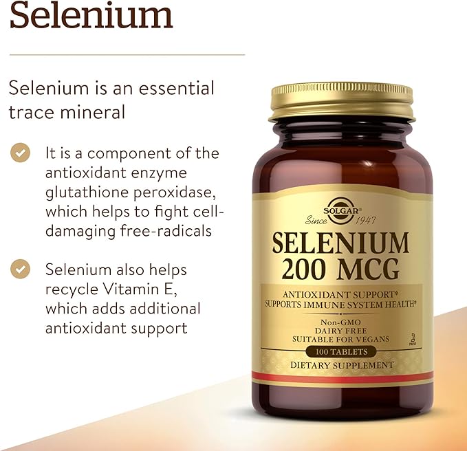 Solgar Selenium 200 mcg, 100 Tablets | Yeast-Bound Selenium for Cell Protection – product photo