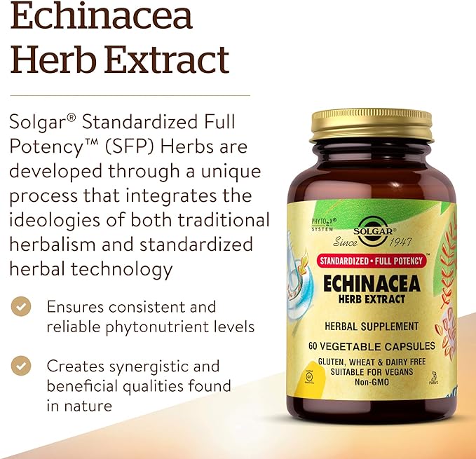 Solgar SFP Echinacea Herb Extract, 60 Vegetable Capsules | Standardised Full Potency Echinacea Extract – product photo